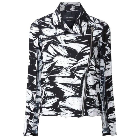 Yigal Azrouel Jacket Moto Blazer Black White Zip Abstract Lightweight Ca… - Picture 1 of 9
